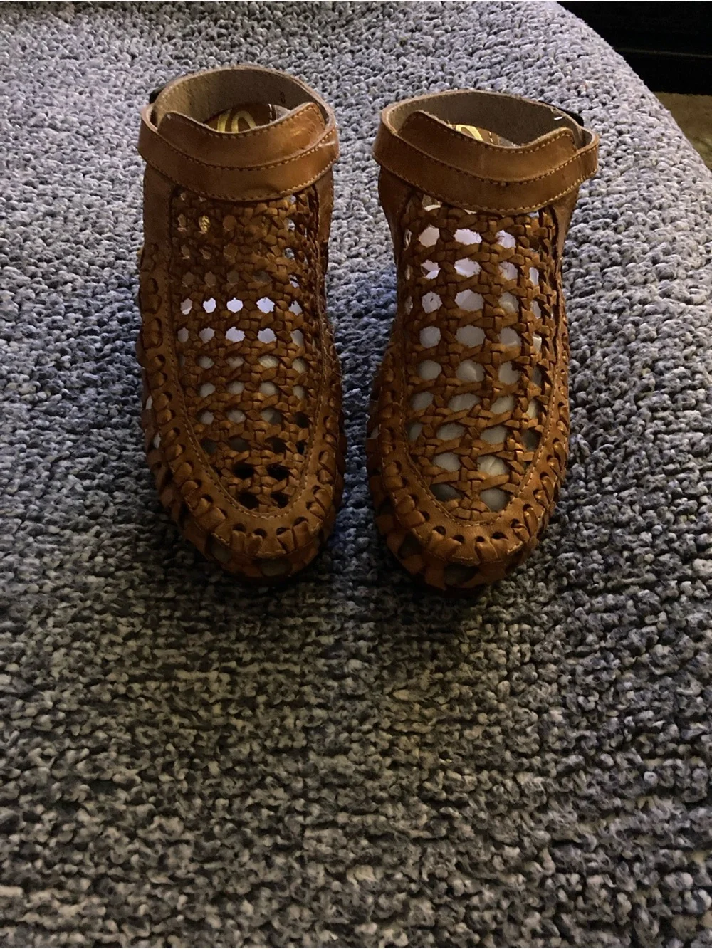 Sbicca Tan Woven Leather Wedge Sandals